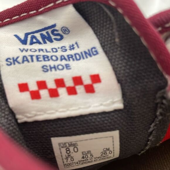 Vans Burgundy Black Canvas Sneakers Men’s 8 Lace Up Skateboarding Shoe - Picture 7 of 7